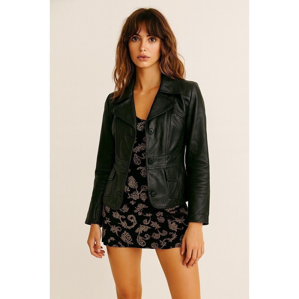 Leather Jacket Black Womens Sz 38 Italy Buttery Soft Fitted US SZ 4-6